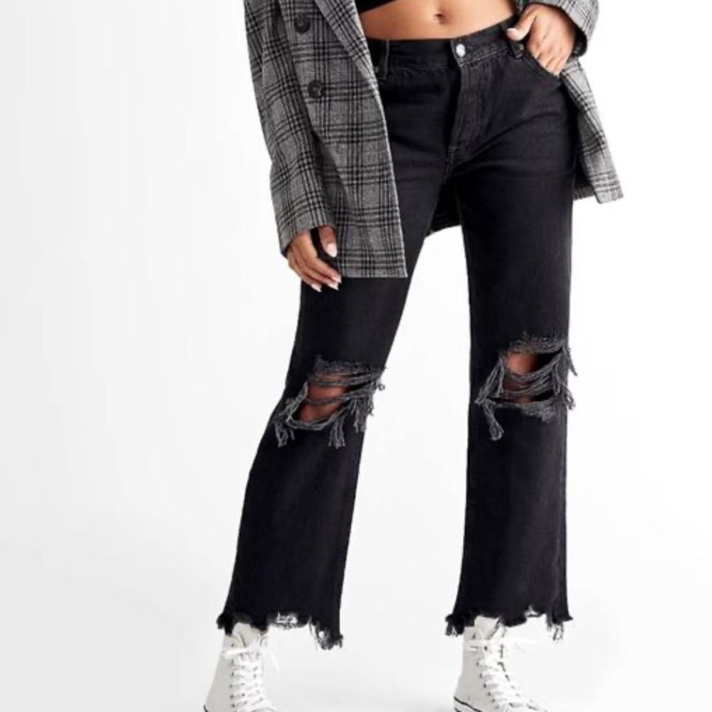 Free People Black Distressed Flare Jeans